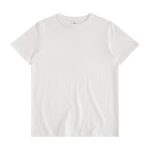 person wearing a white basic cotton t-shirt.
