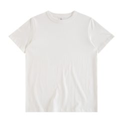 person wearing a white basic cotton t-shirt.